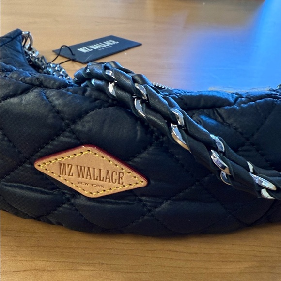 MZ WALLACE Crosby Luna Black Nylon Leather Crescent Moon Crossbody Sling Bag NWT - Picture 9 of 12